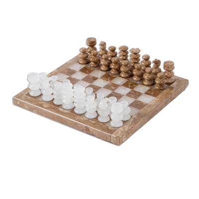 Brown and White Challenge,'Onyx and Marble Chess S...