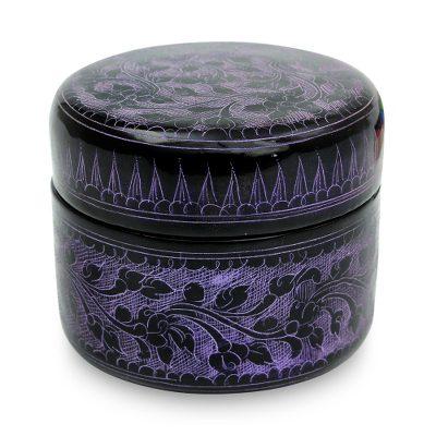 Lacquered wood box, 'Exotic Purple Flora'