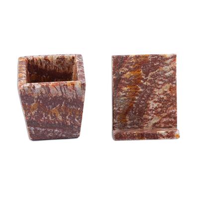 Warm Earth,'Russet and Brown Marble Desk Accessory Set'