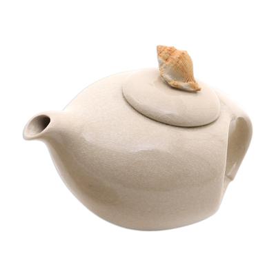 Ceramic teapot, 'Seashell' - Handmade White Ceramic Teapot