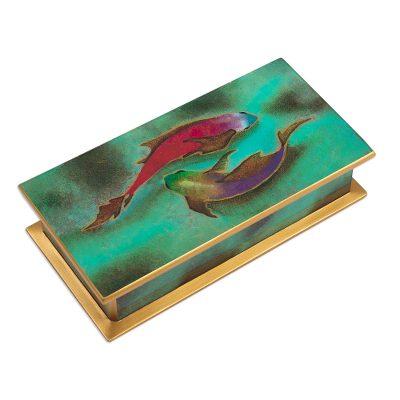 Ocean Harmony in Green,'Hand Painted Glass and Wood Decorative Box'