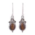 Sleek Charm,'Tiger's Eye and Sterling Silver Dangle Earrings from India'