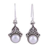 Crowned Charm,'Cultured Pearl Sterling Silver Dangle Earrings from India'