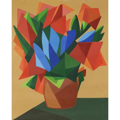 Flowers IV,'Signed Geometric Still Life Painting of Flowers (2019)'