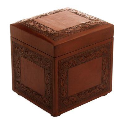 Flight of the Condor,'Artisan Crafted Traditional Wood Leather Ottoman'