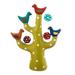 The Joyful Tree Choir,'Green Ceramic Tree Sculpture with Bird and Floral Motifs'