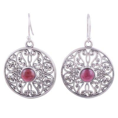 Shalimar Gardens,'Dangle Earrings Hand Crafted in Sterling with Garnets'