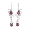 Dusk Romance,'Leaf Motif Smoky Quartz and Garnet Earrings from India'