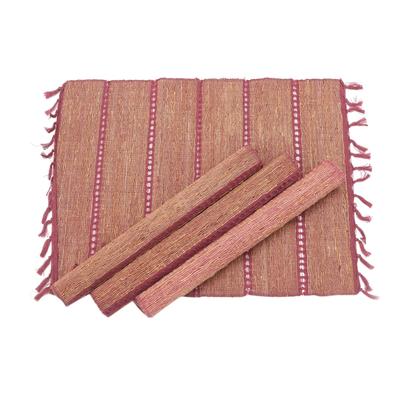 Dusty Rose,'Fringed Natural Fiber and Cotton Placemats (Set of 4)'