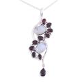 Sparkling Spiral,'Garnet and Rainbow Moonstone Pendant Necklace from India'