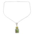 Blissful Evening in Green,'Indian Sterling Silver and Peridot Pendant Necklace'