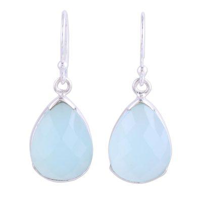 Aqua Drops,'Aqua Chalcedony and Sterling Silver Dangle Earrings'