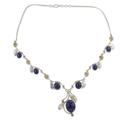 Lapis lazuli and citrine Y-necklace, 'Dew Blossom'