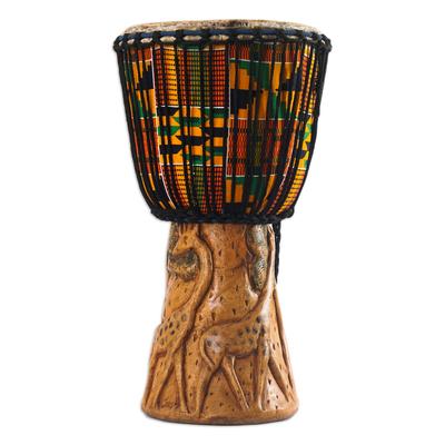 Rhythms of The Savannah,'Handcrafted Kente Multicolor Tweneboa Wood Djembe Drum'