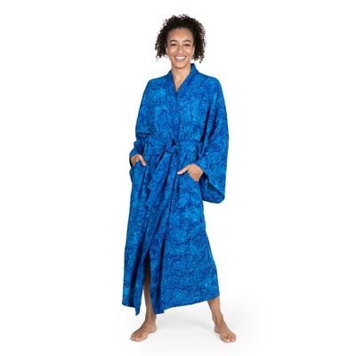 Misty Ocean,'Long Handcrafted Batik and Tie Dyed Rayon Robe from Bali'