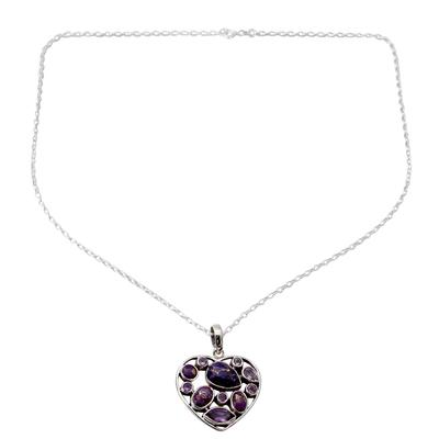 Lilac Jaipuri Heart,'Hand Crafted Amethyst and Sterling Silver Heart Necklace'