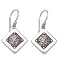 Weaving Ketupats,'Woven Sterling Silver Diamond Shaped Dangle Earrings'