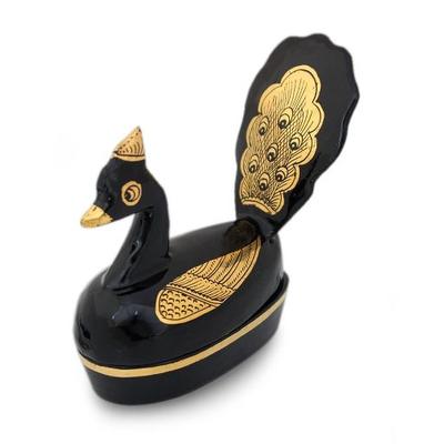 Lacquered wood box, 'Regal Swan'