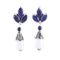 Glowing White,'Agate and Lapis Lazuli Dangle Earrings from India'