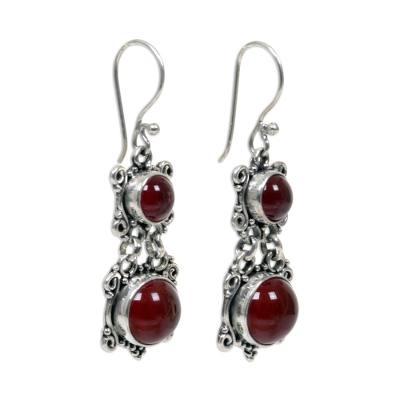 Radiant Queen,'Carnelian Sterling Silver Dangle Earrings'