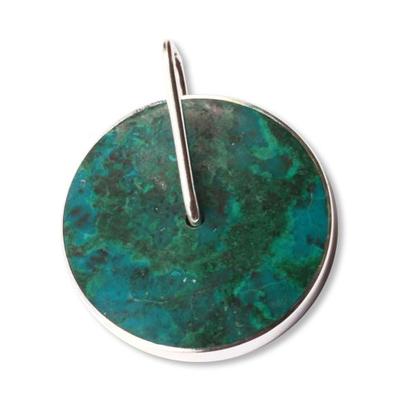 'Magic Circle' - Handmade Modern Fine Silver Chrysocolla Pendant