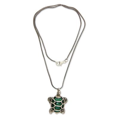 'Chelonia Turtle' - Sterling Silver and Reconstituted Turquoise Ne