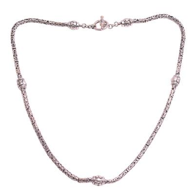 Floral Borobudur,'Floral Sterling Silver Station Necklace from Bali'