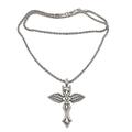 Crowned Cross,'Silver Cross Pendant Necklace with Outspread WIngs'