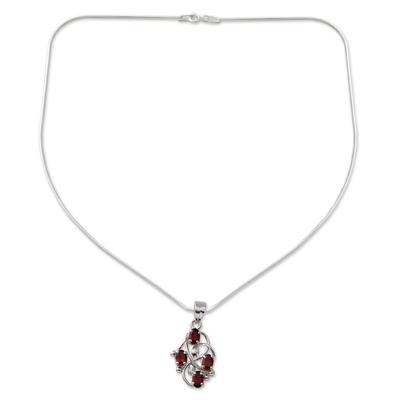 'Scarlet Vines' - Sterling Silver Necklace with Garnet Handmade India