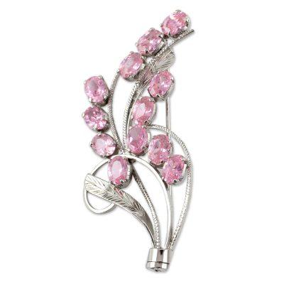 'Pink Gladiola' - Floral Sterling Silver Cubic Zir...