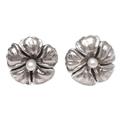 Finest Flower,'Cultured Pearl Button Earrings with Floral Motif'