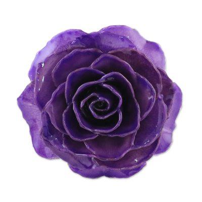 Rosy Mood in Purple,'Artisan Crafted Natural Rose Brooch in Purple from Thailand'