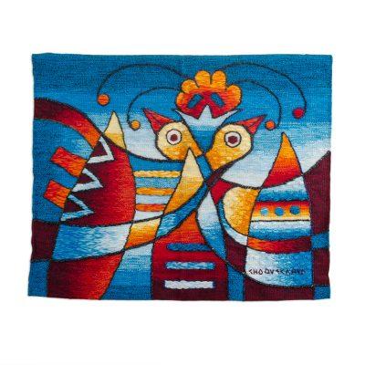 Dance of the Birds,'Hand Woven Bird Motif Tapestry...