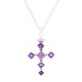Violet Cross,'Amethyst and Composite Turquoise Cross Pendant Necklace'