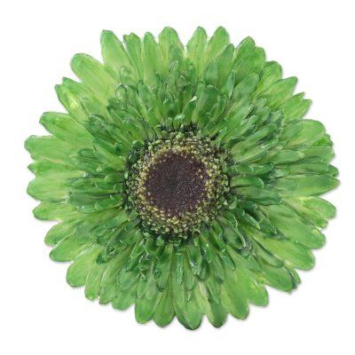 Splendid Petals in Moss Green,'Natural Gerbera Flower Brooch in Moss Green from Thailand'