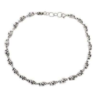 Sterling Silver Link Elephant Anklet Indian Jewelry 'Elephant Parade'