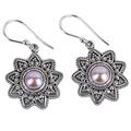 Passionate Flower,'Cultured Pearl Sterling Silver Dangle Earrings from India'