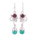 Lost in Romance,'Leaf Motif Green Onyx and Garnet Earrings from India'