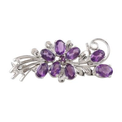 Purple Bouquet,'Purple Bouquet Amethyst Rhodium Plated Silver Brooch'