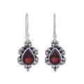 Red Intricacy,'Sterling Silver and Garnet Dangle Earrings from India'