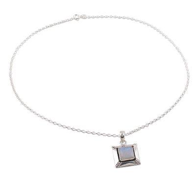 Perfect Poise,'Handcrafted Rainbow Moonstone Sterling Silver Necklace'