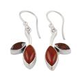 Romance Leaf,'Leafy Dangle Earrings with Carnelian and Garnet Jewels'