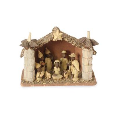 Wood nativity scene, 'African Palm House' - Wood Nativity Scene