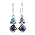 Enchanting Duo,'Lapis Lazuli and Composite Turquoise Dangle Earrings'