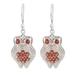 Radiant Owl,'Sterling Silver and Garnet Owl-Motif Dangle Earrings'