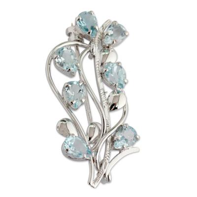 Blue topaz floral brooch pin, 'Sky Bouquet'