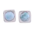 Encompass,'Larimar and Sterling Silver Button Earrings from India'