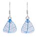 Earthly Delight in Blue,'Sterling Silver and Blue Rubber Tree Leaf Earrings'