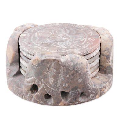 'Elephant Rose' (set for 6) - Fair Trade Marble Coaster Elephant Barware Set of 6