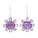 Purple Reflection,'Sterling Silver and Purple Amethyst Floral Dangle Earrings'